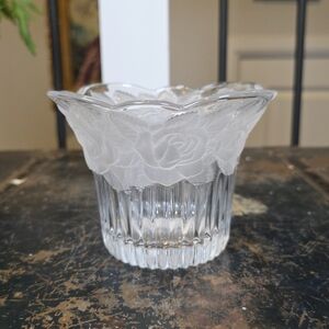 Mikasa/Studio Nova "Winter Rose" Frosted Glass Bowl Flower Frog Ready | Votive